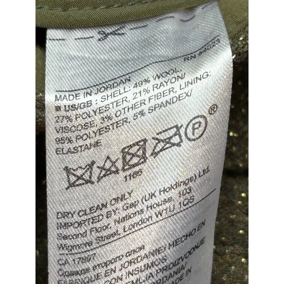 Banana Republic Pants Womens 0 Green Logan Fit Wool Blend Metallic Gold Dress - Picture 6 of 10